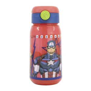 Botella Plastica Avengers Con Pajita Y Boton De Apertura
